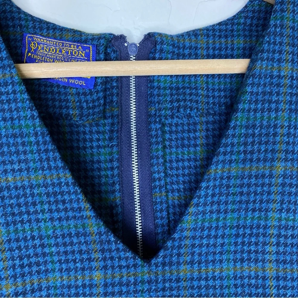 Pendleton Wool Plaid V-Neck Vintage Midi Dress Size L - Picture 7 of 12